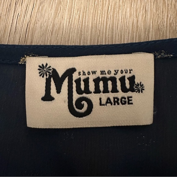 Show Me Your MuMu Gold Stardust Dot Navy Blue Long Sleeve Dress - Picture 3 of 9